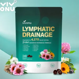 VIVONU Lymphdrainage-Nahrungsergänzungsmittel, 240 Kapseln, 4275 mg zur Unterstützung des Lymphsystems für Männer und Frauen, 21-in-1 Kräutermischung mit Echinacea-Blüte, Löwenzahn, Klette, Bromelain, Ringelblume, Kurkuma und mehr.